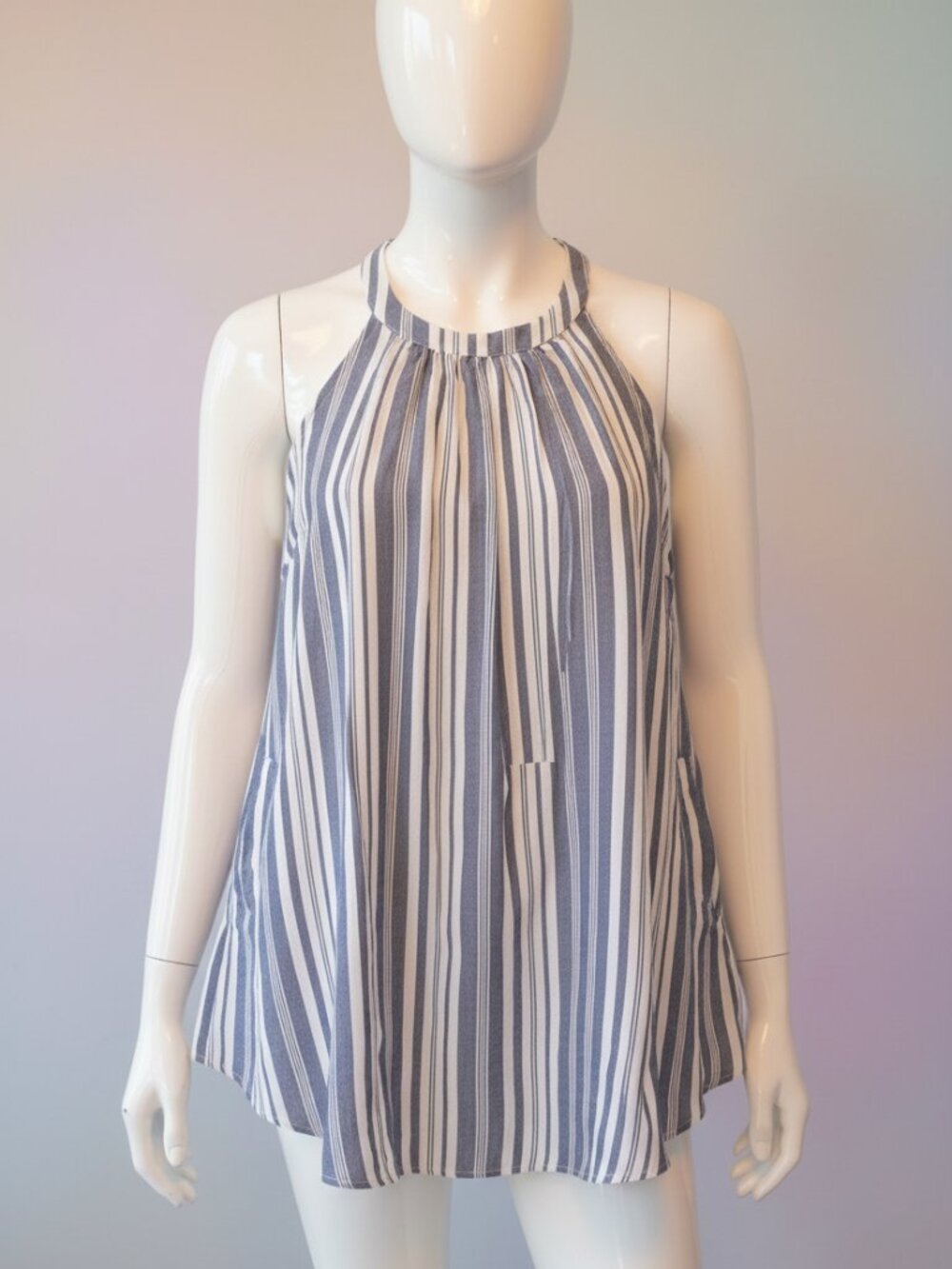 Torrid Striped Swing Blouse | Blue & White Halter | Side Pockets | Size 2